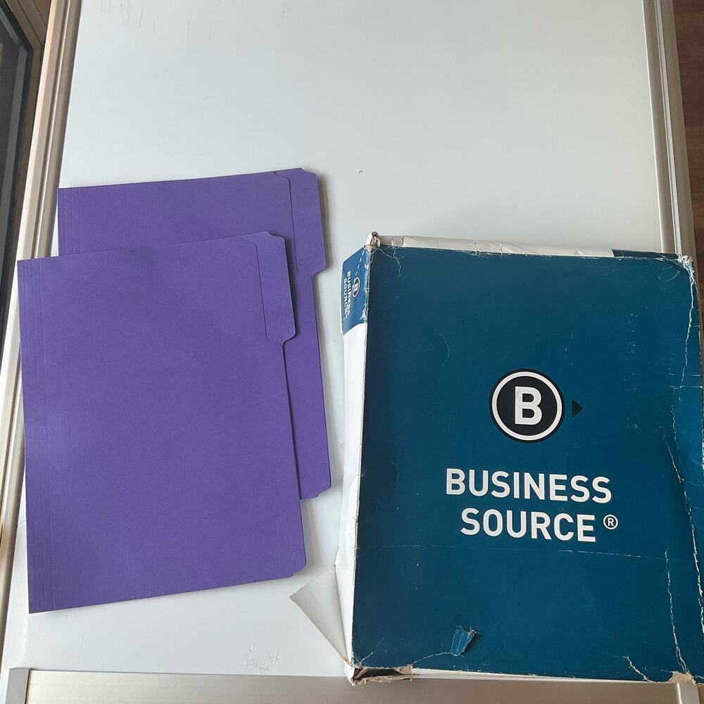 Business Source Interior Folder 1/3 Cut, Letter Size 5/8" x 9 3/16",Purple 100cr